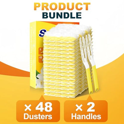JOYMOOP Disposable Electrostatic Duster for Cleaning, with 2 Handles & 48 Ct Yellow Heavy Duty Refills for Swiffer Feather Duster, Household Cleaning Tool for Electronics, Dusting Furniture, Blinds - color: Yellow[handle]*2+yellow[refills]*48