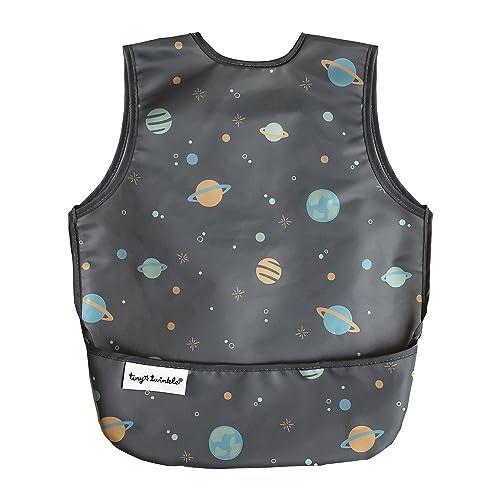 Tiny Twinkle Mess Proof Baby Bib for Boys | Waterproof Toddler Bib for Eating | Baby Apron for Feeding, Machine Washable | Perfect Shower Gift (Space, 6–24M) - color: Space, size: Small 6-24 Months