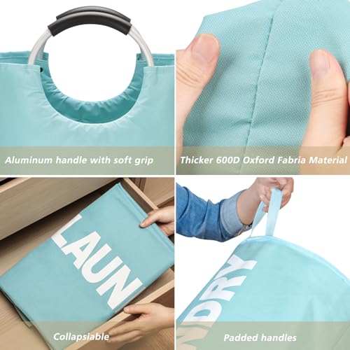 Maxsilan 90L Large Laundry Basket Bag, Collapsible Tall Hamper, Light Blue - color: Light Blue, size: 90L