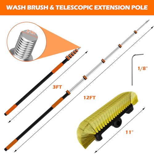 22FT Reach Car Wash Brush with Long Handle for RV, Truck Cleaning - size: 5-20FT