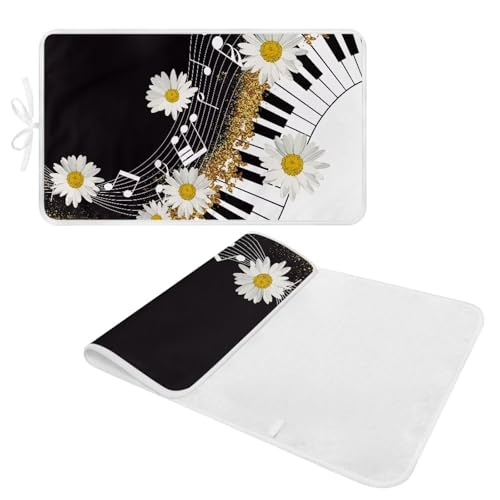 Music Ironing Pad Ironing Blanket Thick Travel Iron Pad Heat Resistant Ironing Board Cover for Table Top, Washer, Dryer,32 x 16 Inch Ironing Mats,Black Piano Daisy - color: Piano Muisc Daisy
