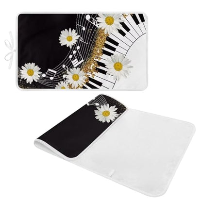 Music Ironing Pad Ironing Blanket Thick Travel Iron Pad Heat Resistant Ironing Board Cover for Table Top, Washer, Dryer,32 x 16 Inch Ironing Mats,Black Piano Daisy - color: Piano Muisc Daisy