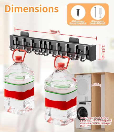 Pull Out Broom Holder With 10 Adjustable Row Sliding Hook - Black 18.11inch - color: Black, size: 46cm/18.11inch