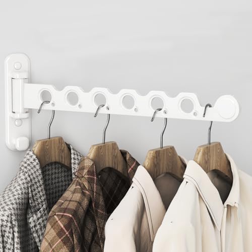 Wall Mounted Clothes Hanger Rack Foldable Drying Rack Hook Folding Indoor for Laundry Room Organization Bedroom Collapsible Racks Perfect for Small Spaces, 6 Hole White 1 Packs - color: White, size: Middle 1P
