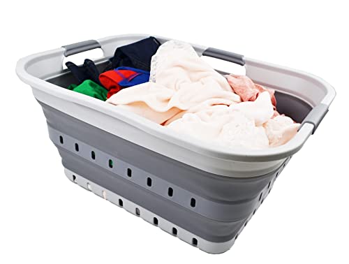 SAMMART 42 (11 Gallons) Collapsible Plastic Laundry Basket, Foldable Pop Up Storage Container/Organizer, Space Saving Hamper, Portable Bin for Dorm Room Bathroom (1, Grey) - color: Grey