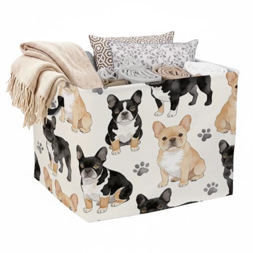 Cute French Bulldog Foldable Laundry Basket Hamper with Handles, 56L Large Capacity Toy Storage Organizer, Collapsible Clothes Hamper for Home Decor and Bedroom Organization. - color: Cute French Bulldog