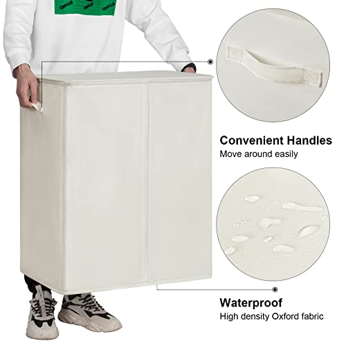 WOWLIVE 154L Double Laundry Hamper 2 Section with Lid and Removable Bags - color: Beige, size: 154l (24.8x 14.2 X 26.8 Inches)