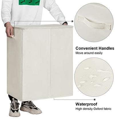 WOWLIVE 154L Double Laundry Hamper 2 Section with Lid and Removable Bags - color: Beige, size: 154l (24.8x 14.2 X 26.8 Inches)
