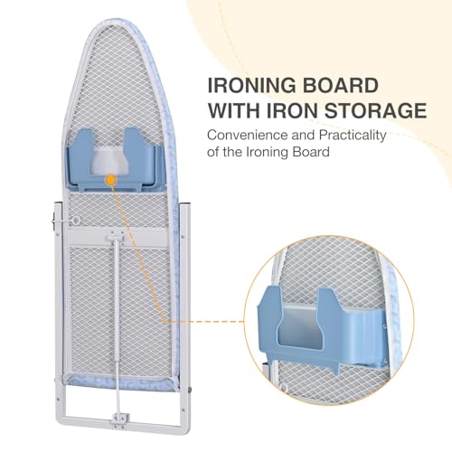 KINGBOARD Wall Mounted Ironing Board with Iron Storage, Foldable Iron Board - color: Light Blue