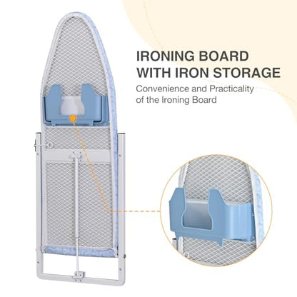 KINGBOARD Wall Mounted Ironing Board with Iron Storage, Foldable Iron Board - color: Light Blue