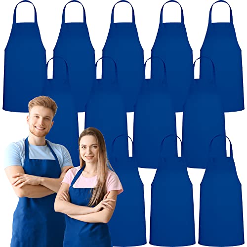 GREEN LIFESTYLE 12 Pack Professional Chef Apron – Grilling Aprons for Men, Waterproof Cooking Apron for BBQ, Work or Restaurant Use, Kitchen Aprons for Women – Royal Blue, No Pockets - color: Royal Blue