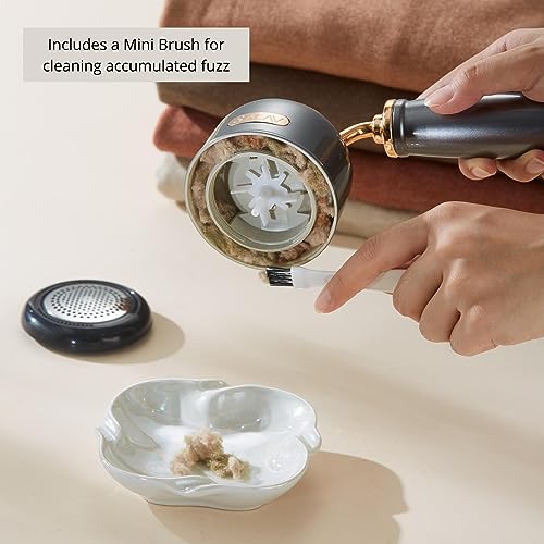 SALAV® Retro Edition Rechargeable Fabric Shaver and Lint Roller with 6-Blade System Removes Fuzz and Piling on Fabrics, with Charging Cable and Mini Brush (Titanium) - color: Titanium