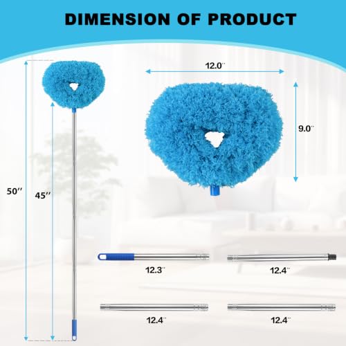Ceiling Fan Cleaner Duster Reusable Microfiber Ceiling Fan Blade Cleaner Removable Duster with Extension Pole Adjusts 13 to 49.7 Inch for Cleaning Walls Bookshelves Furniture Door Window Top (Blue) - color: Blue