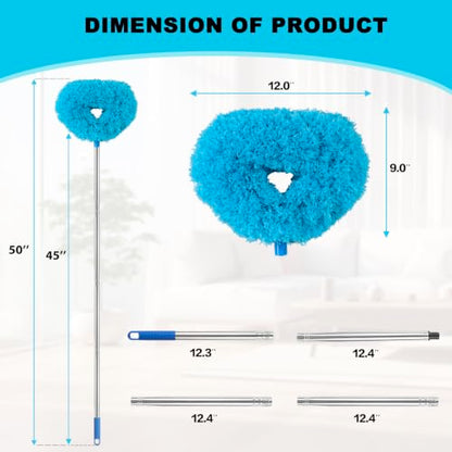 Ceiling Fan Cleaner Duster Reusable Microfiber Ceiling Fan Blade Cleaner Removable Duster with Extension Pole Adjusts 13 to 49.7 Inch for Cleaning Walls Bookshelves Furniture Door Window Top (Blue) - color: Blue