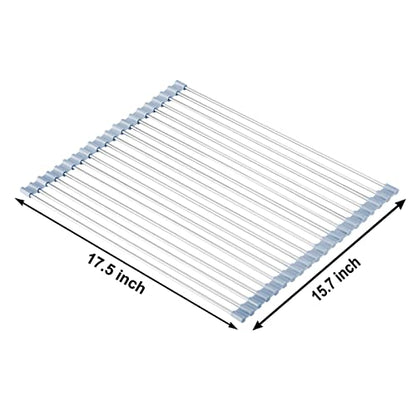 MECHEER Over The Sink Dish Drying Rack, Roll Up Dish Drying Rack Kitchen Dishes Rack Stainless Steel Sink Drying Racks, Foldable Dishes Drainer, Gray (17.5''x15.7'') - size: 17.5''x15.7''