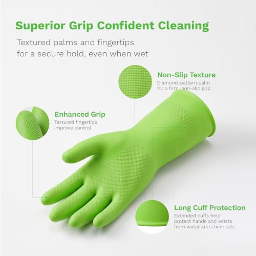 Nitrile Rubber Cleaning Gloves, 3 pairs of reusable kitchen gloves, ideal for dishwashing and household cleaning - size: Large
