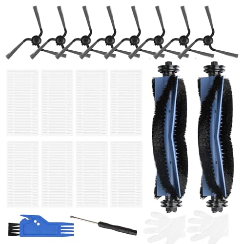 Replacement Parts Compatible with eufy Robot Vacuum C10, 8 Filter Sets + 8 Side Bruhses + 2 Rolling Brushes accessories for C10 with Self Emptying