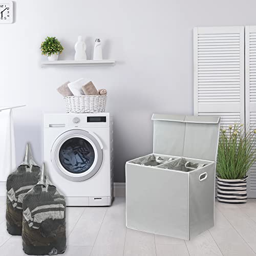 Simple Houseware Double Laundry Hamper with Lid & Removable Bags, Grey - color: Grey