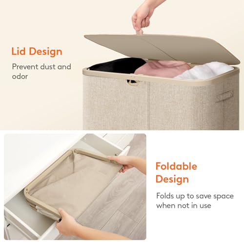 Lifewit 185L 3 Section Laundry Hamper with Lid, Laundry Basket, Beige - color: Beige, size: 185L