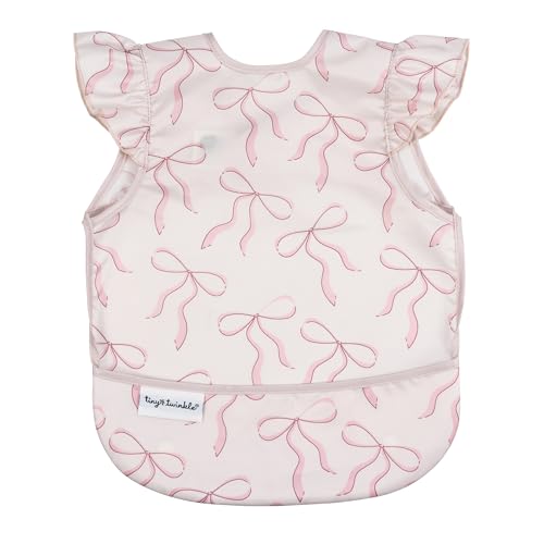 Tiny Twinkle Mess Proof Baby Bib for Girls | Waterproof Toddler Bib for Eating | Baby Apron for Feeding | Machine Washable | Perfect Shower Gift (Bows, 6–24M) - color: Bows, size: Small 6-24 Months