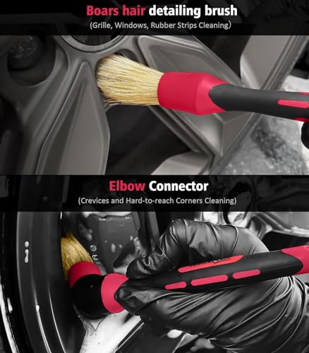 YeewayVeh 6PCS Motorcycle Cleaning Kit, Bendable Wheel Tire Brush,Black/Red - color: Black&Red, size: 6 Pack