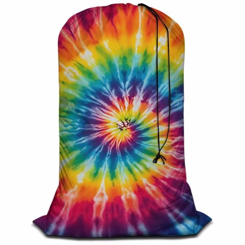 Swono Tie Dye Laundry Bag Drawstring Closure Colorful Psychedelic Rainbow Abstract Pattern Heavy Duty Laundry Portable for Home Dorm Room Essentials for Travel Camp, Oxford Cloth, Spiral - color: Tie Dye