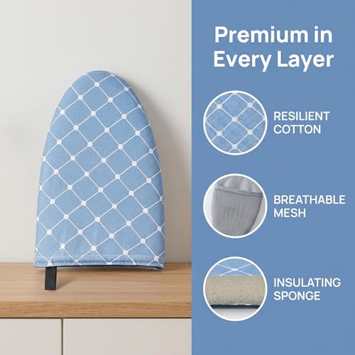 Ironing Board,Garment Steamer Ironing Gloves, Portable Clothing Steam Engine Gloves, Travel Handheld Ironing Board Accessories with Finger Loop for Steaming Clothes,Blue