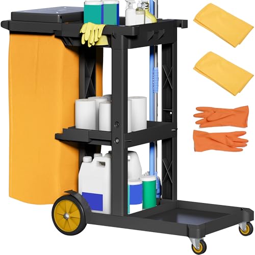 YITAHOME Black Housekeeping Carts, Janitorial Cleaning Cart on Wheels - color: Black