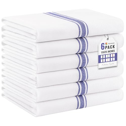 Homaxy 100% Ring Spun Cotton Kitchen Towels 6 Pack, Blue Stripe - color: Blue Stripe, size: 15" X 25" - 6 Pack