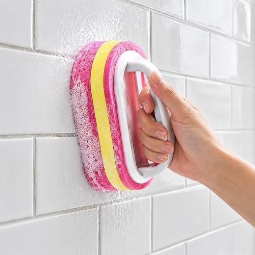 Pink Magic Sponge Cleaning Brush - Non-Electric Scrubber for Kitchen Bathroom Surfaces, Glass, Walls, Toilet, Ceramic Tile, Essential Household Cleaning Tool，1pack