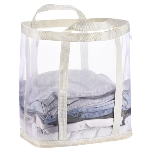 uxcell Collapsible Laundry Basket,Mesh Hamper with Handles,Foldable Laundry Bag,Breathable Hanging Laundry Hamper for Washing Storage,Bathroom, Dorm,Travel,Beach, Beige Extra Large - color: Beige, size: Extra Large