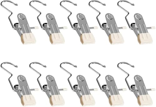 Boot Hangers for Closet, Laundry Hooks with Clips, Boot Hanging Hold Clip, Space Saving Portable Travel, Clip Hangers for Pants Hats Socks Gloves (10, White)