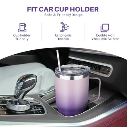 30 oz Tumbler with Handle, Stainless Steel Insulated Tumbler with Lid and Straw, Double Wall Vacuum Coffee Mug Tumbler, Insulated Coffee Thermal Cup for Cold and Hot (Light Dark Purple) - color: Light Dark Purple, size: 30 Ounces