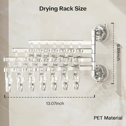 180 Rotating 4 Tier Clothes Drying Rack with 28 Clips, Wall Mounted Clothes Hanger with Suction Cups for Drying Socks, Baby Clothes, Bras, Underwear, Hat, Scarf, Towels, Gloves