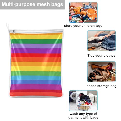 Mesh Laundry Bags Lingerie Bags for Washing Delicates 2 PCS Durable Wash Bag with Zipper Small and Medium Washable Vibrant Colorful Stripes - color: Vibrant Colorful Stripes