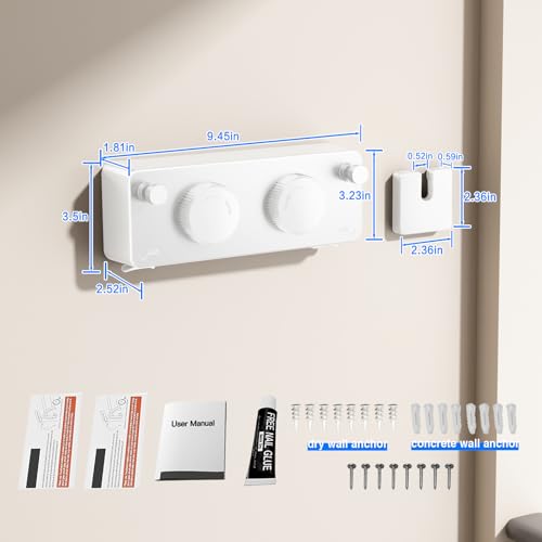 MUSTORN Retractable Clothesline Indoor, Non-Sagging Twin Clothes Line Retracting Outdoor Heavy Duty Clothes Drying Laundry Line Wall Mounted Stainless Steel Double Line-13.8 ft(White) - color: White