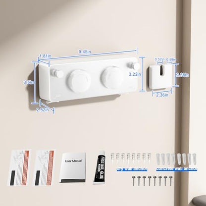 MUSTORN Retractable Clothesline Indoor, Non-Sagging Twin Clothes Line Retracting Outdoor Heavy Duty Clothes Drying Laundry Line Wall Mounted Stainless Steel Double Line-13.8 ft(White) - color: White