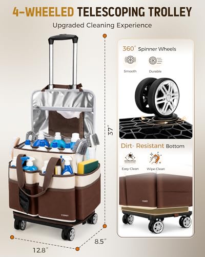 Ytonet Cleaning Caddy with 4 Spinner Wheels, Rolling Cleaning Caddy Bag - color: Beige Brown
