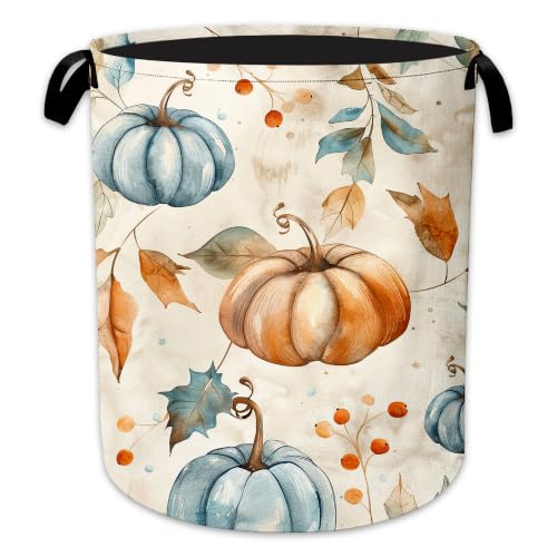 Fall Pumpkins Laundry Basket, Maple Leaves Collapsible Laundry Hamper Waterproof Oxford Cloth With Handles, Clothes Storage Bucket For Bathroom/Bedroom 16" x 20.8" - color: Fall Pumpkins