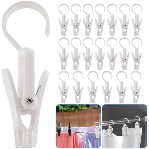20pcs Laundry Hooks with Clips,Rotatable Super Strong Home Travel Clip - color: White