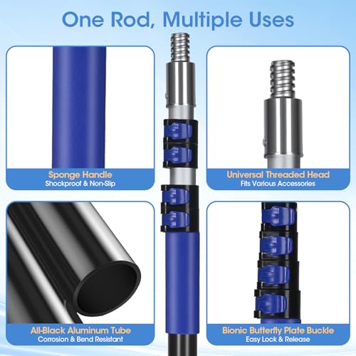 20FT Reach Light Bulb Changer for High Ceilings with 3.4-12.4FT Telescopic Extension Pole, 11PCS Reusable High Ceiling Fan Duster Kit for Recessed Lights, High Ceiling Window Cleaning