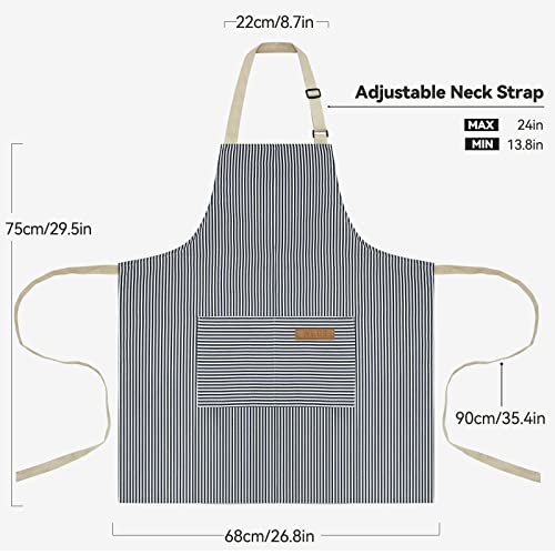 NLUS 2 Pack Cooking Aprons for Women with Pockets, Adjustable Kitchen Bib Aprons Chef Aprons for Women Men(Blue Pinstripes) - color: Navy Blue
