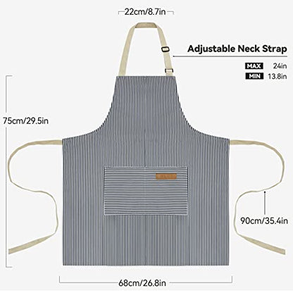 NLUS 2 Pack Cooking Aprons for Women with Pockets, Adjustable Kitchen Bib Aprons Chef Aprons for Women Men(Blue Pinstripes) - color: Navy Blue