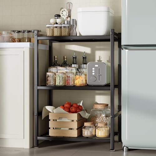 Small Storage Shelves, 3-Tier Metal Shelving Unit with Leveling Feet, Shelf Organizer for Garage, Kitchen, Pantry and Closet Organization, 17.7" x 11.8" x 29.9",Black - color: Black, size: 17.7" x 11.8" x 29.9"(3T)