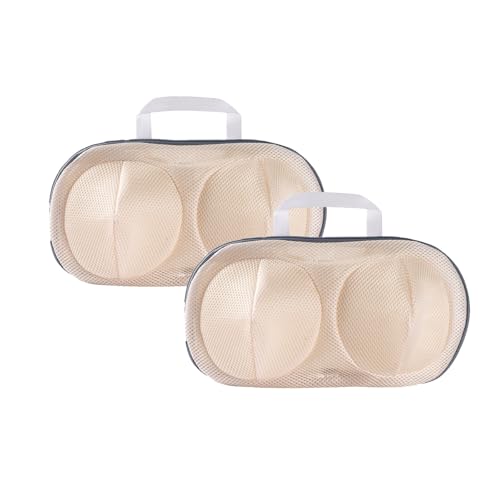 2Pcs Bra Mesh Laundry Bags for Delicates with Premium Zipper Bra Washing Bag for Laundry，Lingerie Bags for Washing Delicates underwear,integrated washing and care - color: Beige-2PCS
