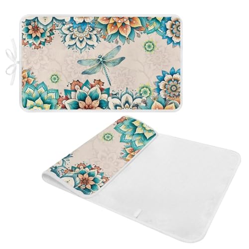 Bohemian Folding Ironing Mat Heat and Steam Resistant Dragonfly Ironing Pad 32 x 16 Inch Foldable Iron Mat for Table Top Washer,Dryer,Large Iron Board Mats Irons Pad - color: Bohemian Dragonfly