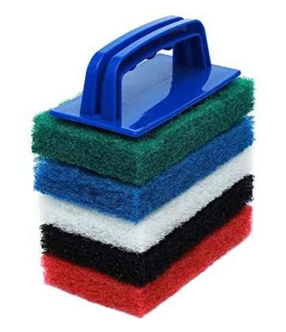 Scrubbing Scouring Pad Kit with Handle, 6 Piece