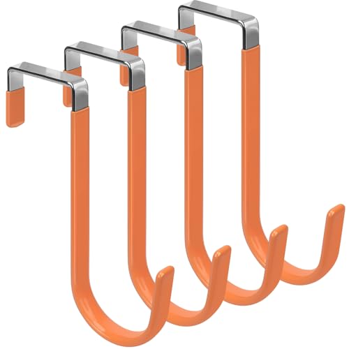 FYY Over the Door Hooks, Single-Hanger 4 Pack, Fits Doors 1 3/8" Orange - color: A Orange, size: Short, style: 4 Pack