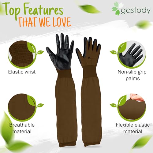 Long Sleeve Gardening Gloves for Women & Men, Long Cuff Garden Gloves - color: Black and Brown, size: Medium