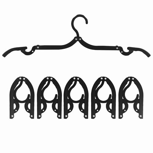 6PCS Portable Folding Clothes Hangers Clothes Drying Rack for Travel (Black) - color: Black